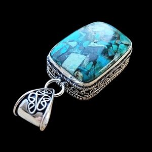 Chrysocolla wCopper Antique Vintage Style 925 Sterling Silver Statement Necklace